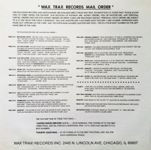 Wax Trax 1986 Insert Back