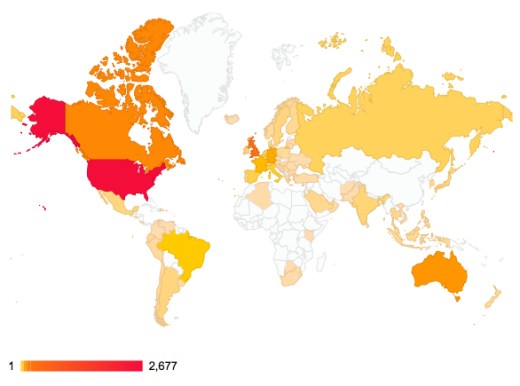 Visitor map as of June 22, 2013.